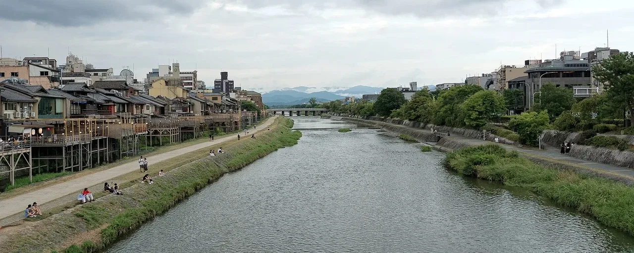 The Kamo River and riverside paths in Kyoto, Japan